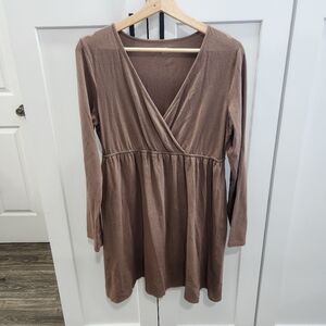 Garnet Hill Faux Wrap Long Sleeve Jearsey Mini Dress size Medium